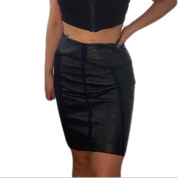 🎊2FOR45 Asymmetric Leather panel middi skirt size 8 - Picture 7 of 7